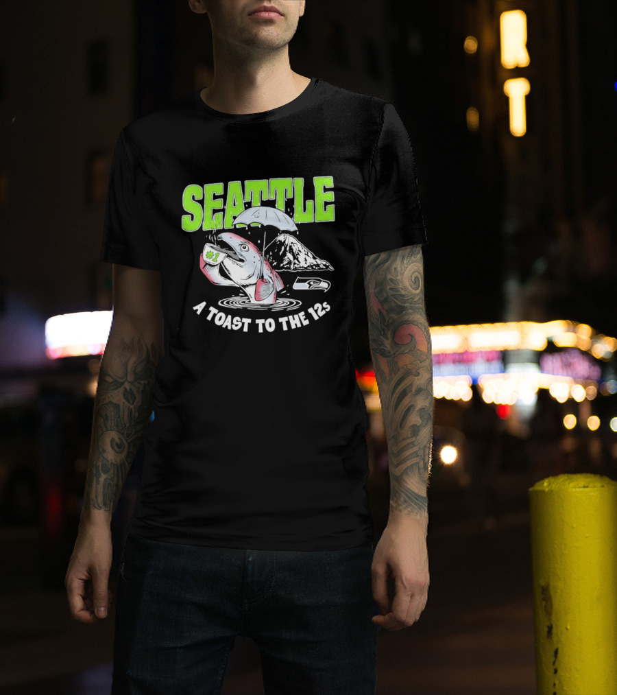 Seattle Seahawks A Toast To The 12s Salmon And Coffee With Mountain T-Shirt