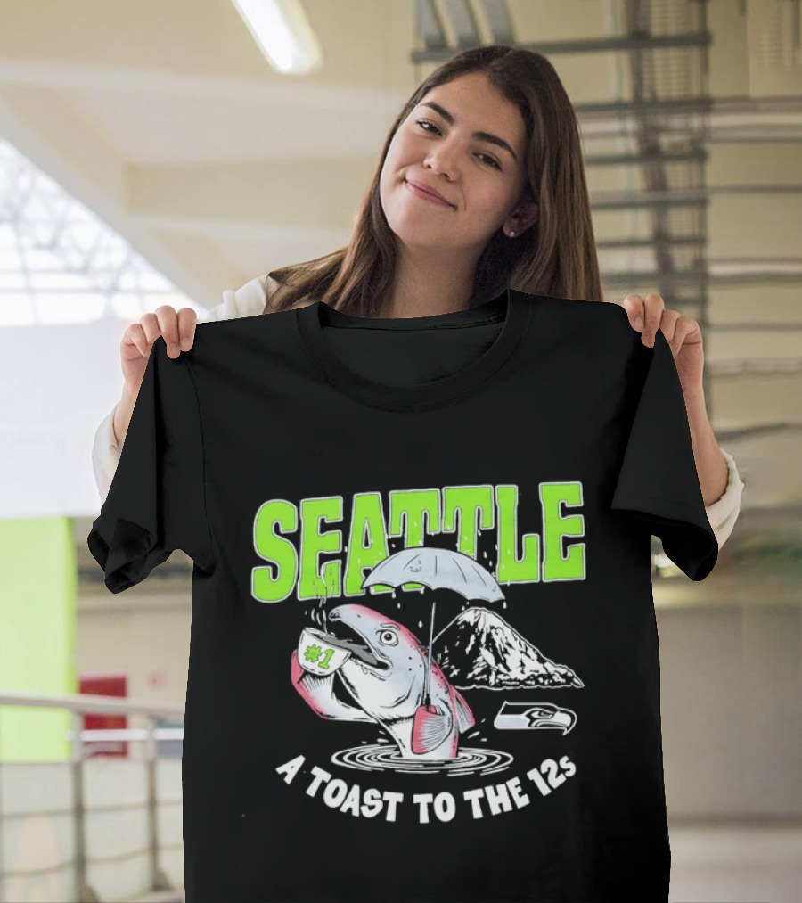 Seattle Seahawks A Toast To The 12s Salmon And Coffee With Mountain T-Shirt