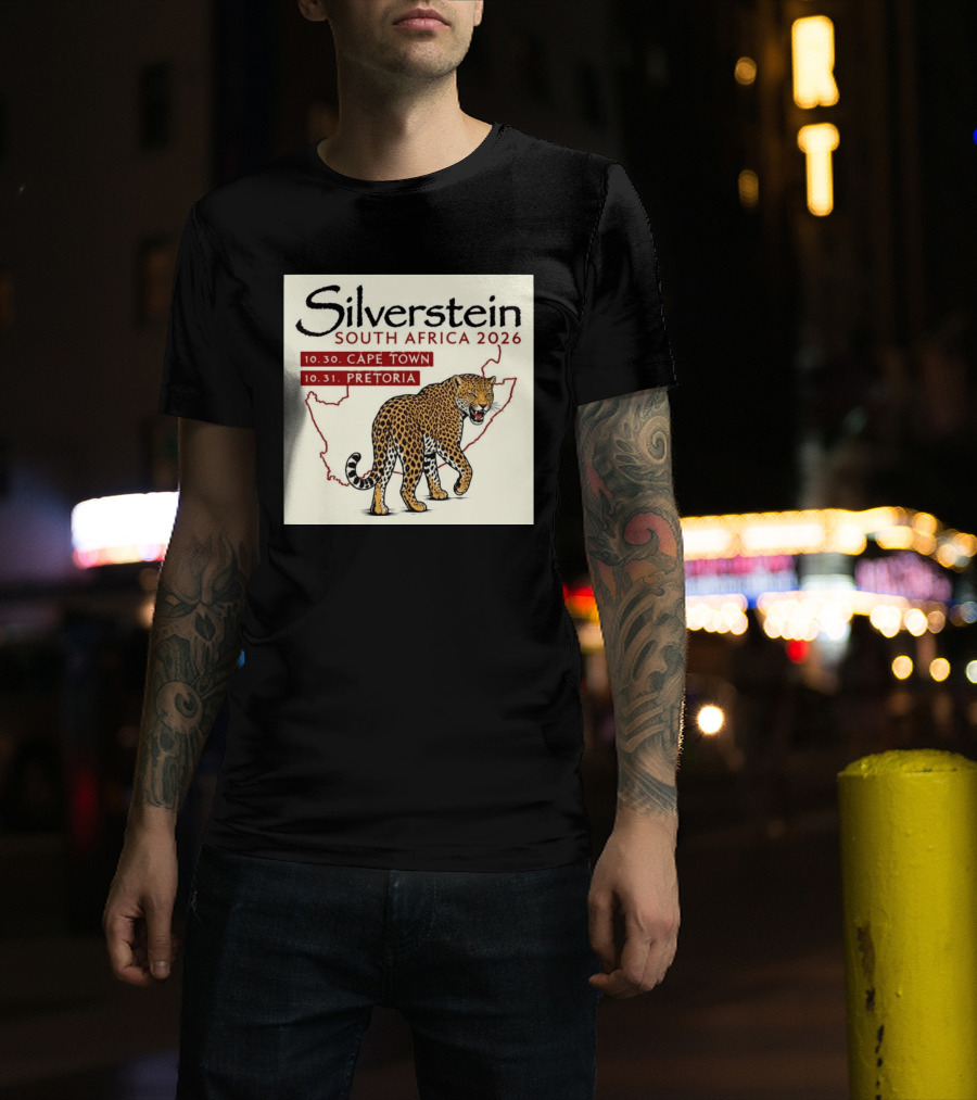 Silverstein South Africa 2026 Cape Town Pretoria Leopard Map Concert Dates T-Shirt