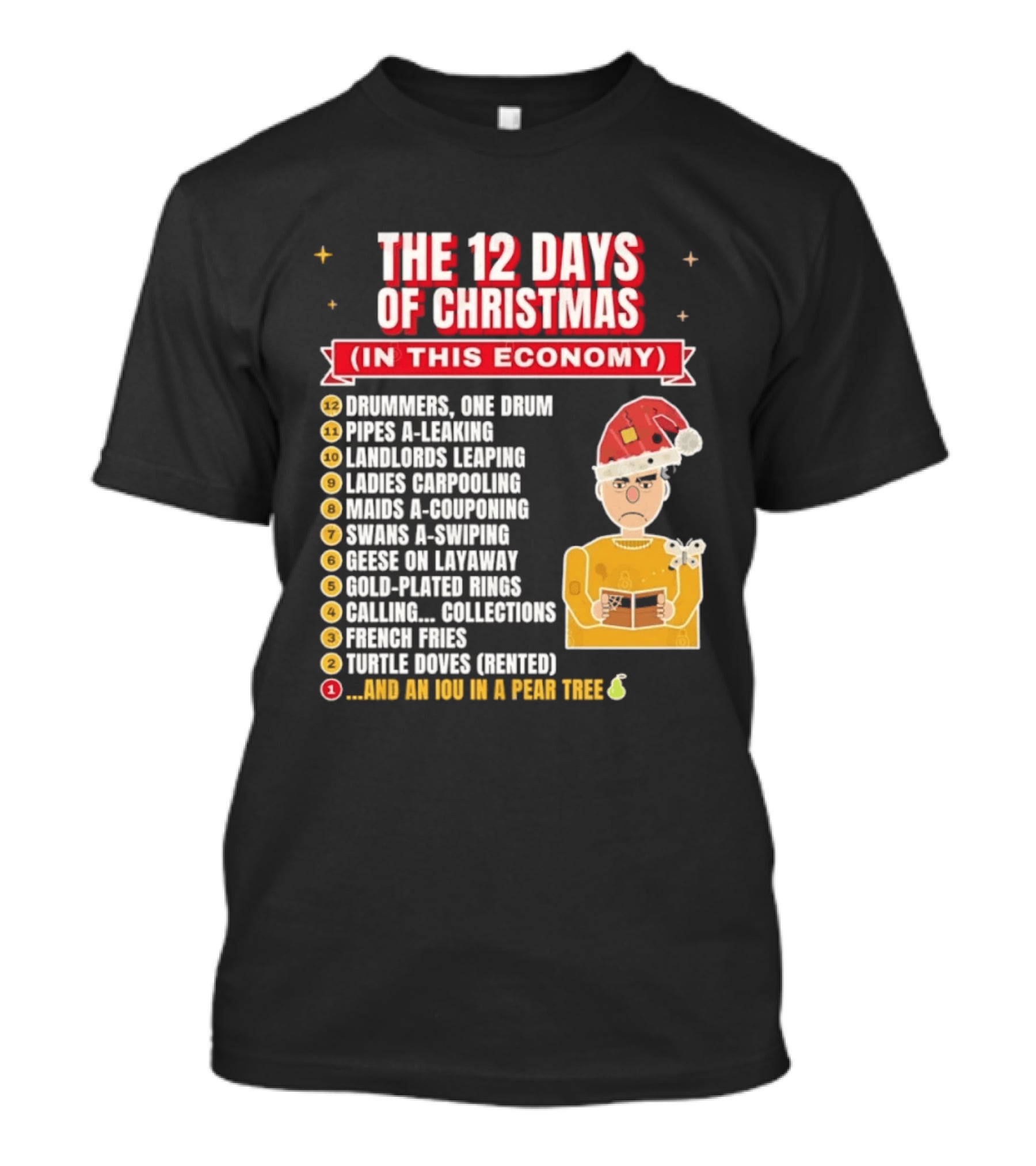 The 12 Days Of Christmas In This Economy Dominiques One Drum Pipes A Leaking IOU Pear Tree T-Shirt