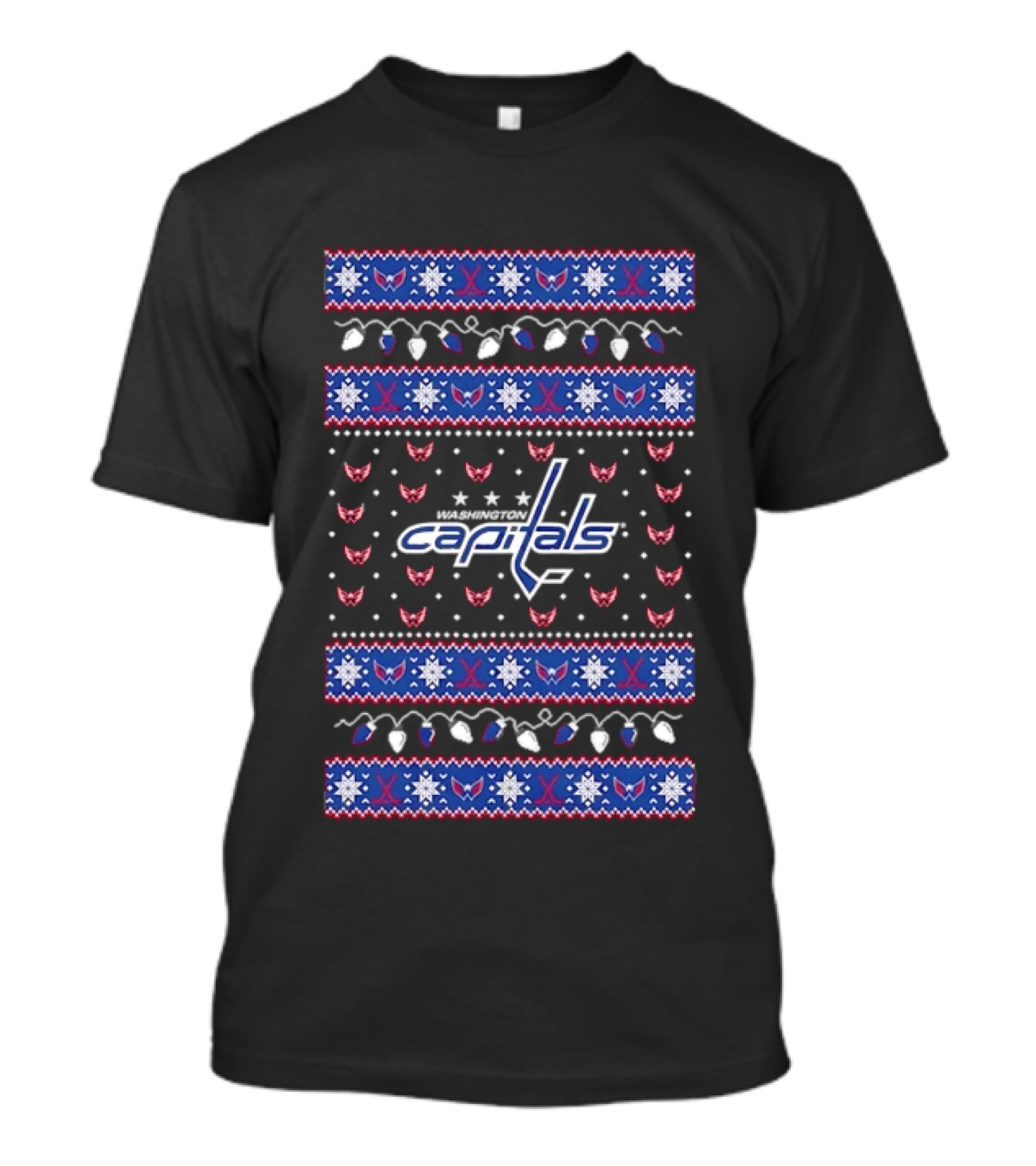 Washington Capitals Ugly Christmas Sweater Pattern Holiday T-Shirt