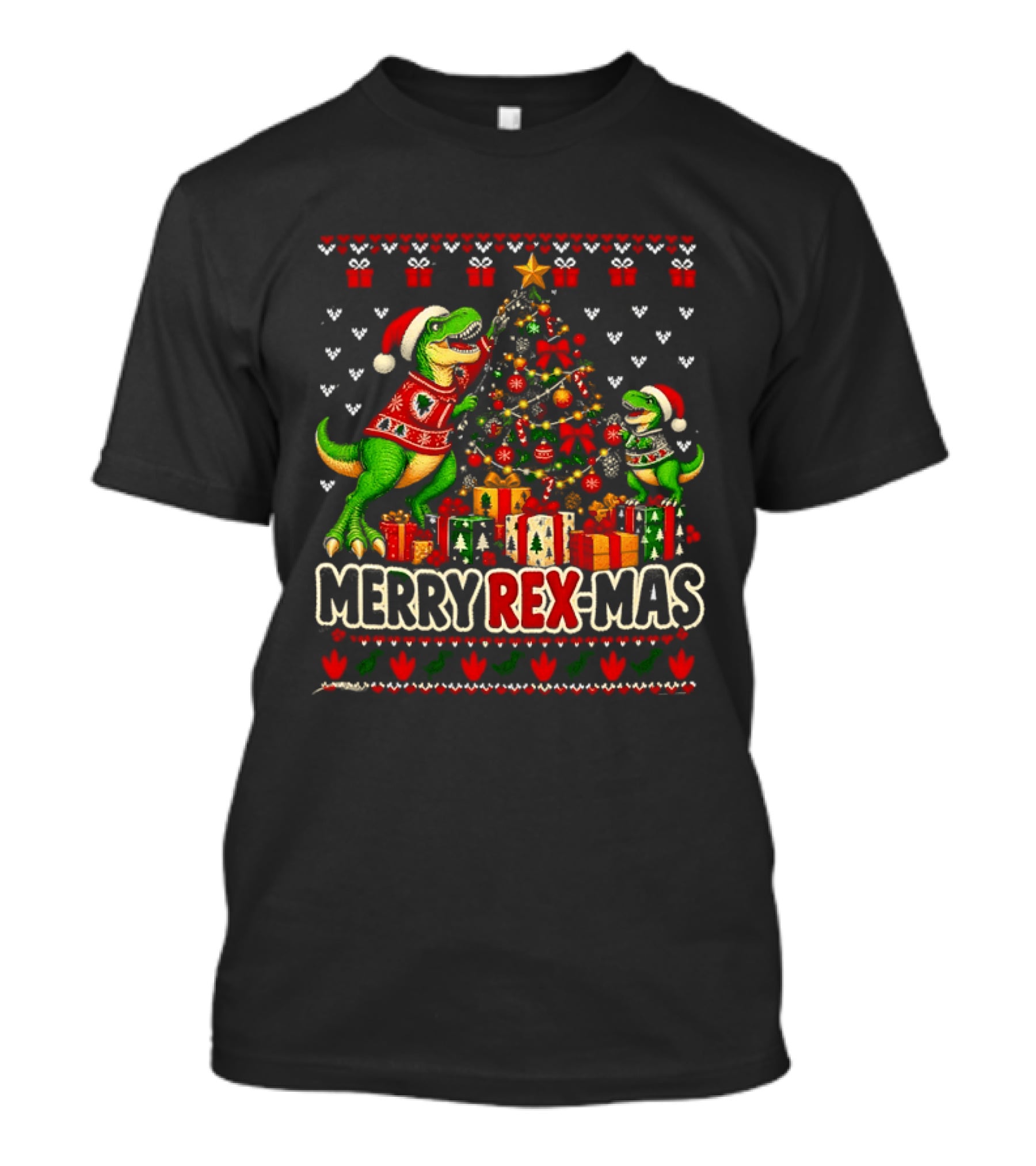 Merry Rex Mas Rex Dinosaur Christmas Tree Santa Hats T-Shirt