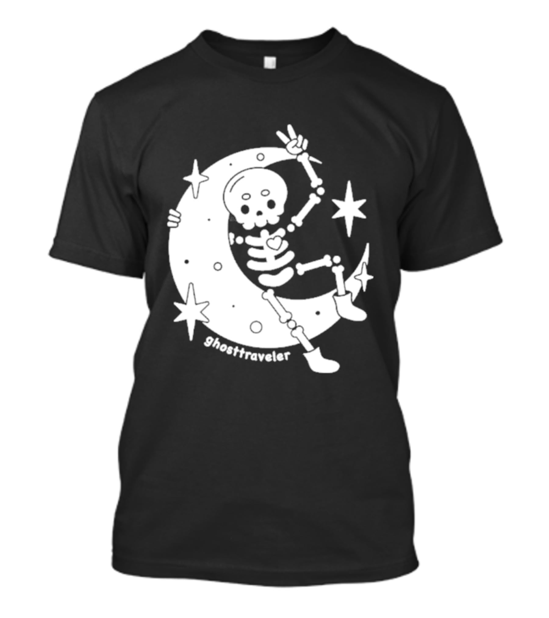 Ghosttraveler Skeleton On The Moon With Stars Spooky Halloween T-Shirt