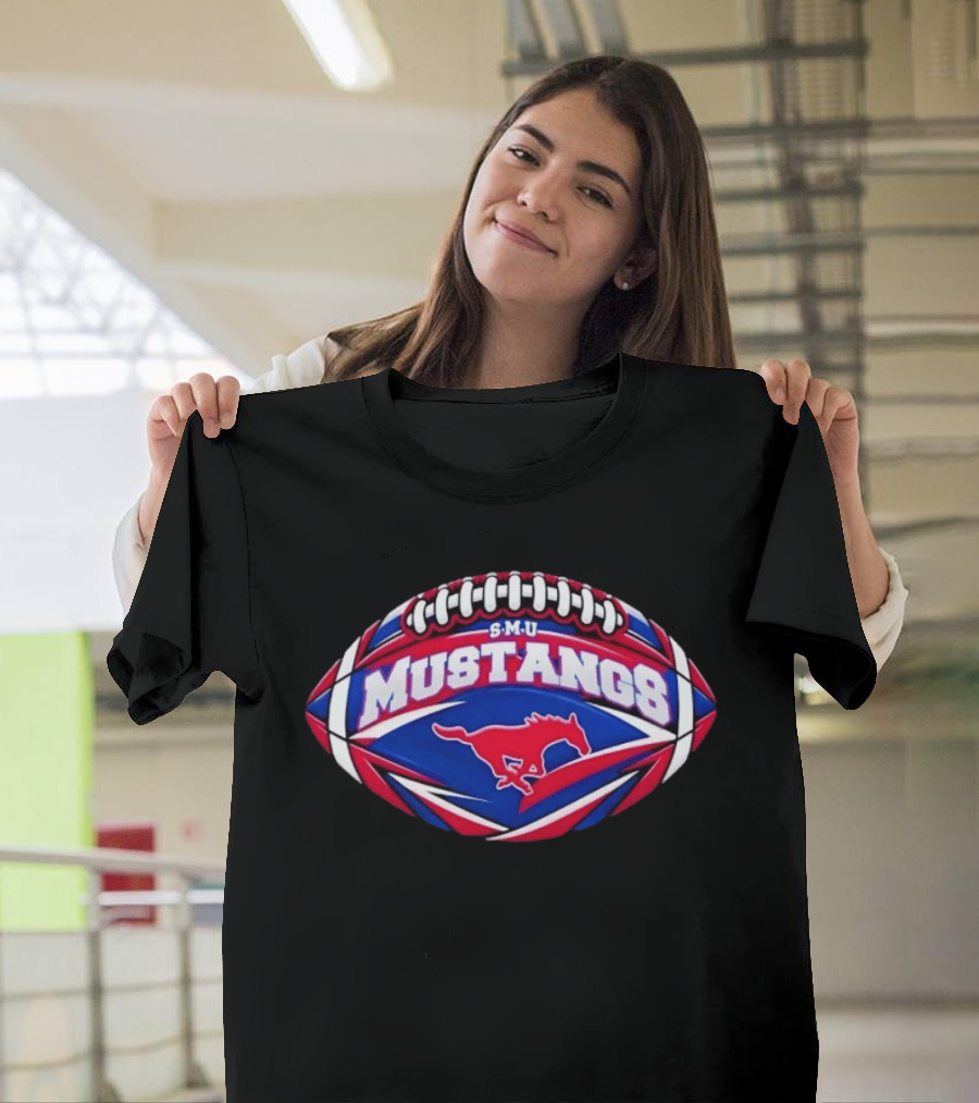 SMU Mustangs Football NCAA S.M.U. Red Blue Rugby Ball T-Shirt