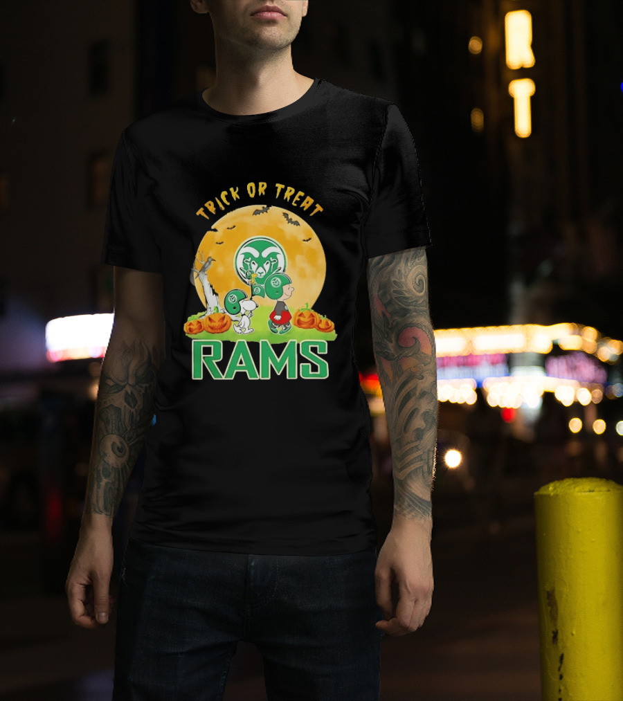 Snoopy Charlie Brown Woodstock Colorado State Rams Trick Or Treat Halloween Moon T-Shirt