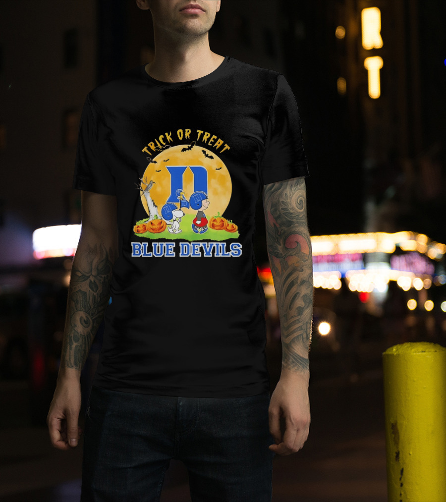 Trick Or Treat Snoopy Charlie Brown Woodstock Duke Blue Devils Halloween Moon T-Shirt