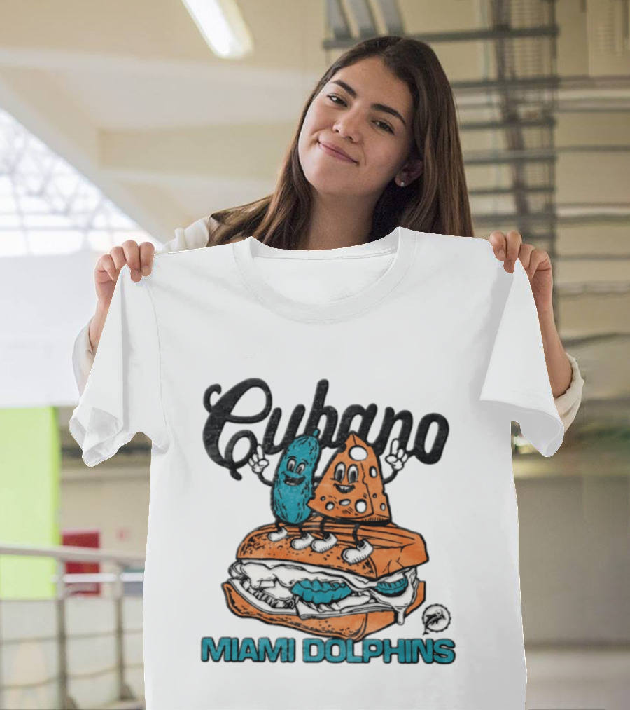 Miami Dolphins Cubano Sandwich Cartoon Football Food Delight T-Shirt