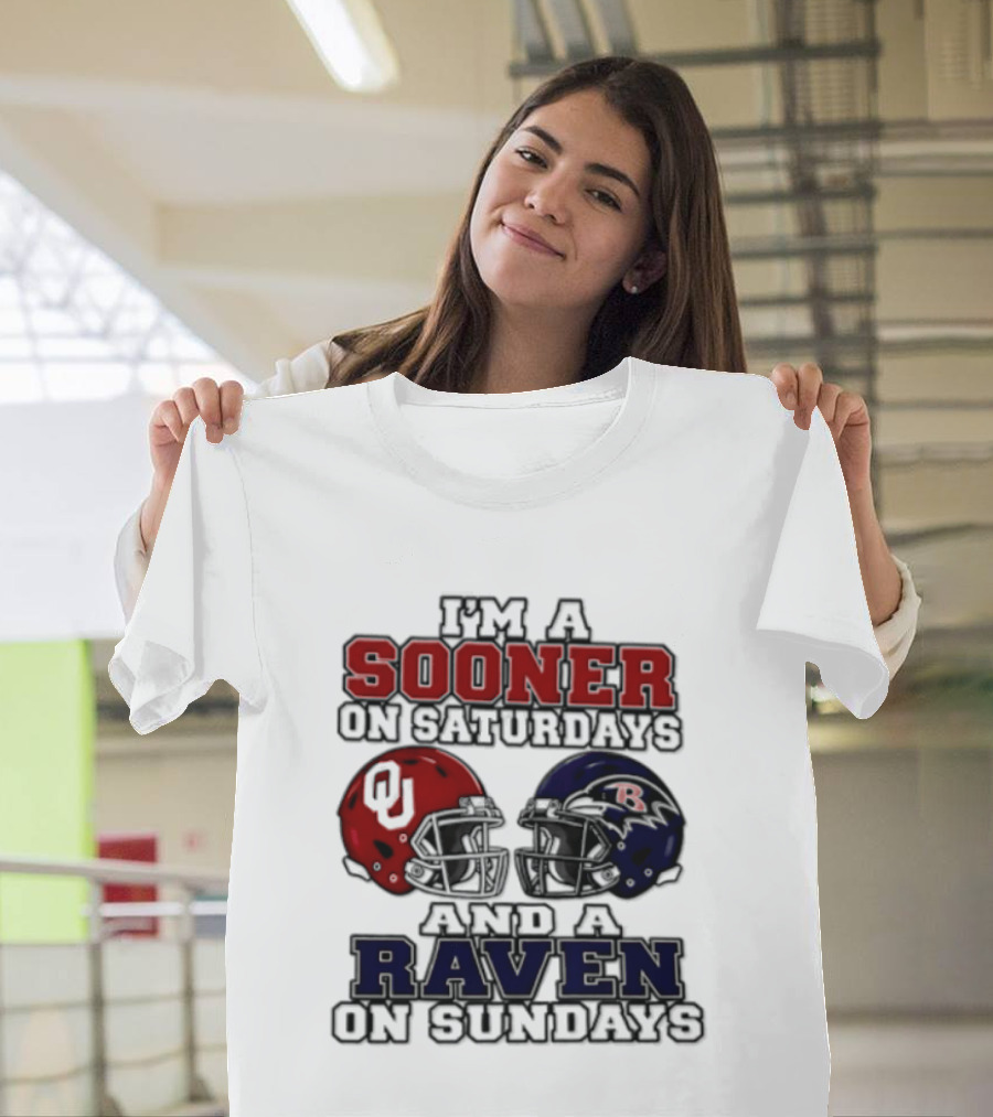 I'm A Sooner On Saturdays And A Raven On Sundays Helmet 2026 T-Shirt