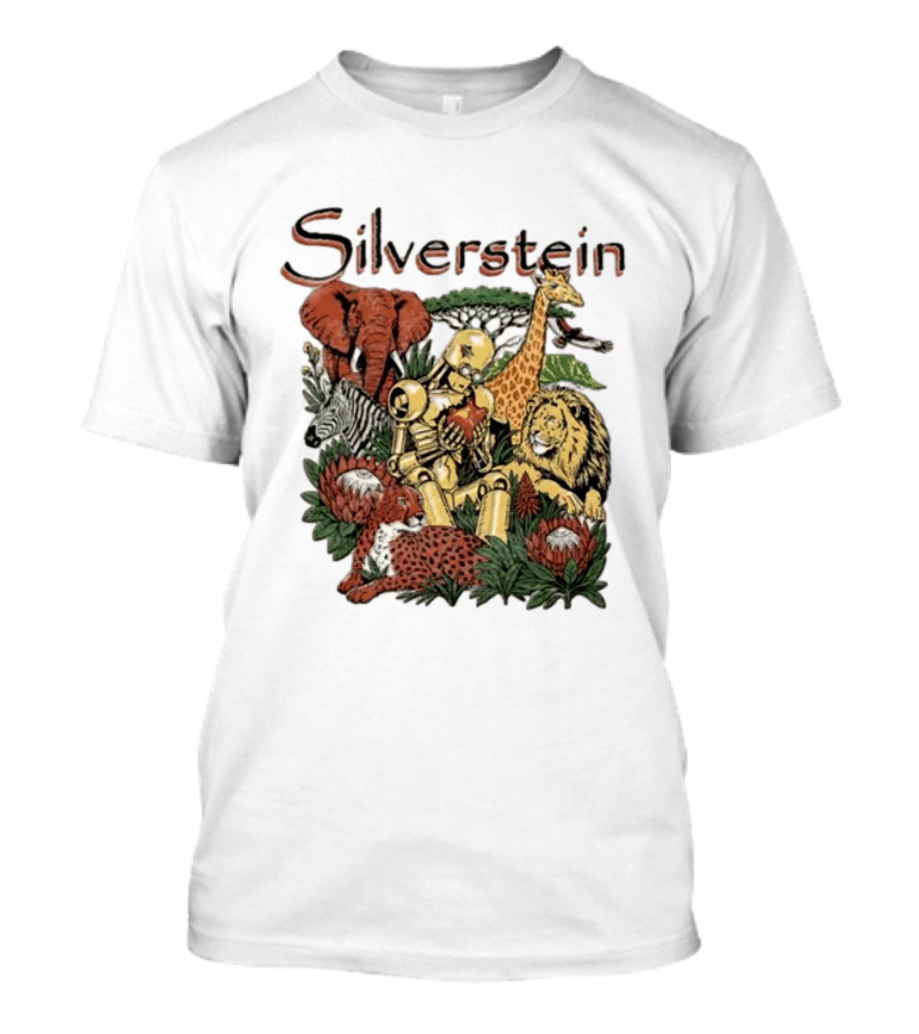 Silverstein Safari Robot With Elephant Giraffe Lion Leopard Post Hardcore T-Shirt