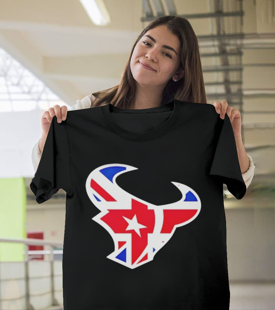 2026 Houston Texans London Game Union Jack Bull Football Event T-Shirt