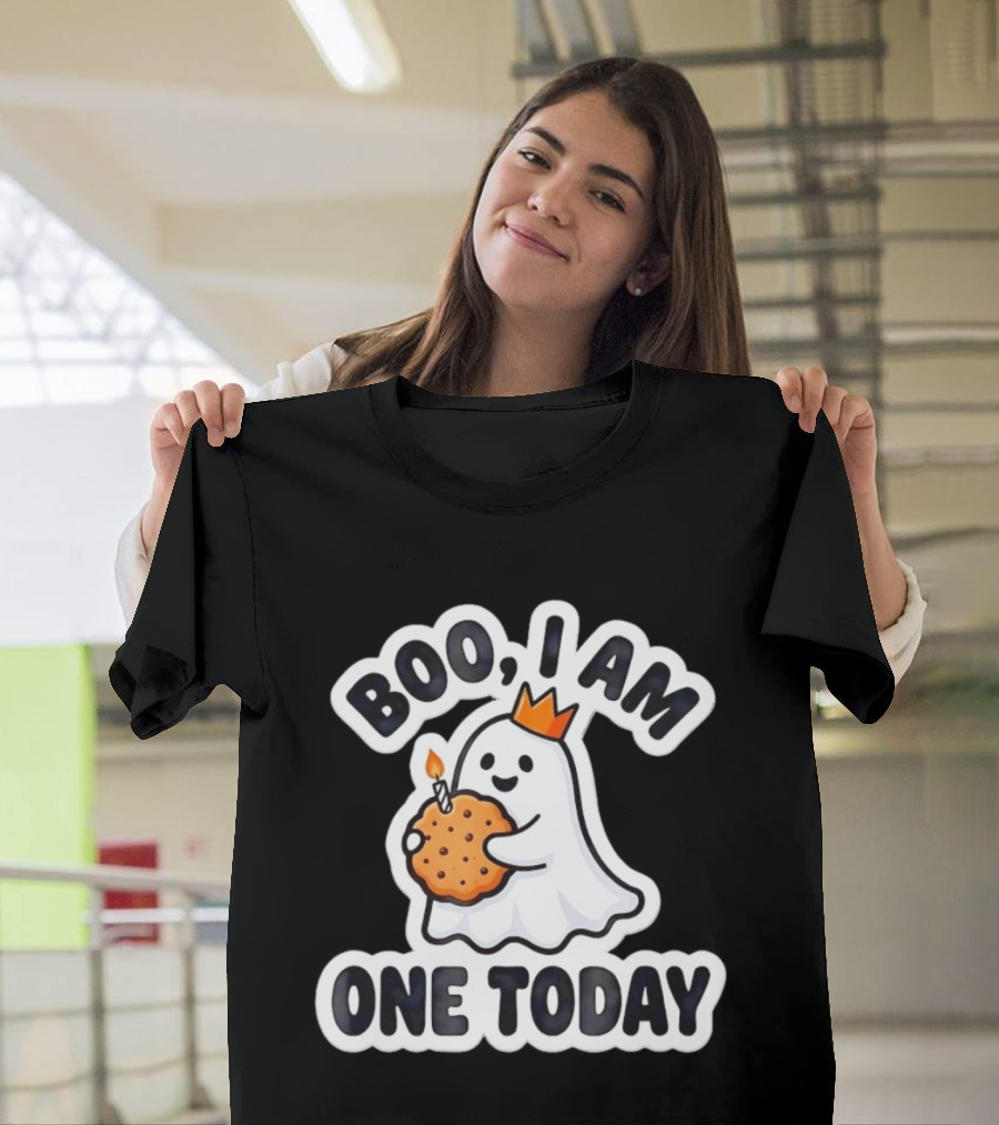 Boo I Am One Today Ghost With Crown And Cookie Birthday Candle T-Shirt