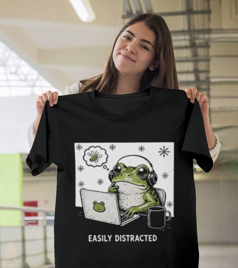 Easily Distracted Frog Laptop Headphones Christmas Frog T-Shirt