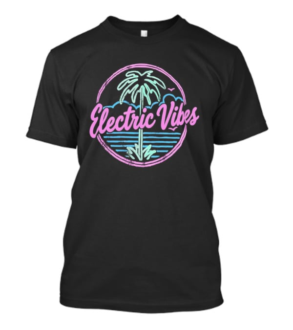 Electric Vibes Distressed Palm Tree Tropical Sunset Beach T-Shirt
