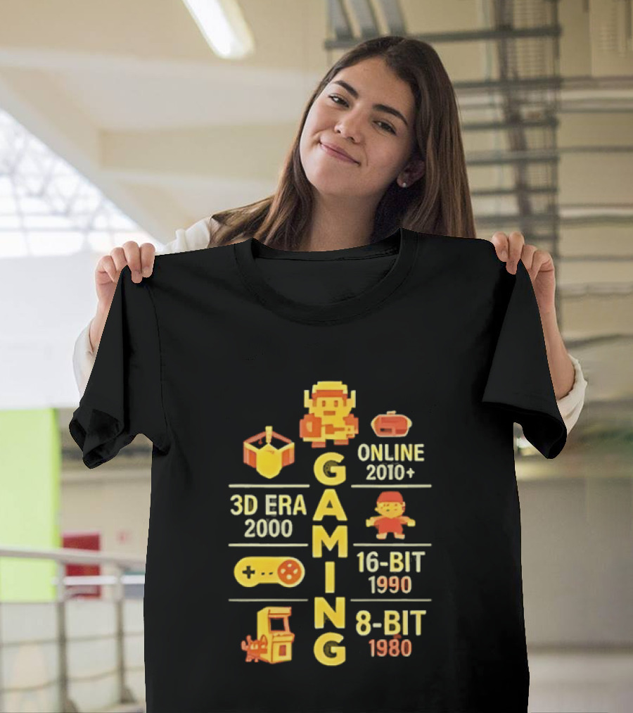 Gaming Evolution 3D Era 1980 8 Bit To 2000s Online 16 Bit 1990 T-Shirt