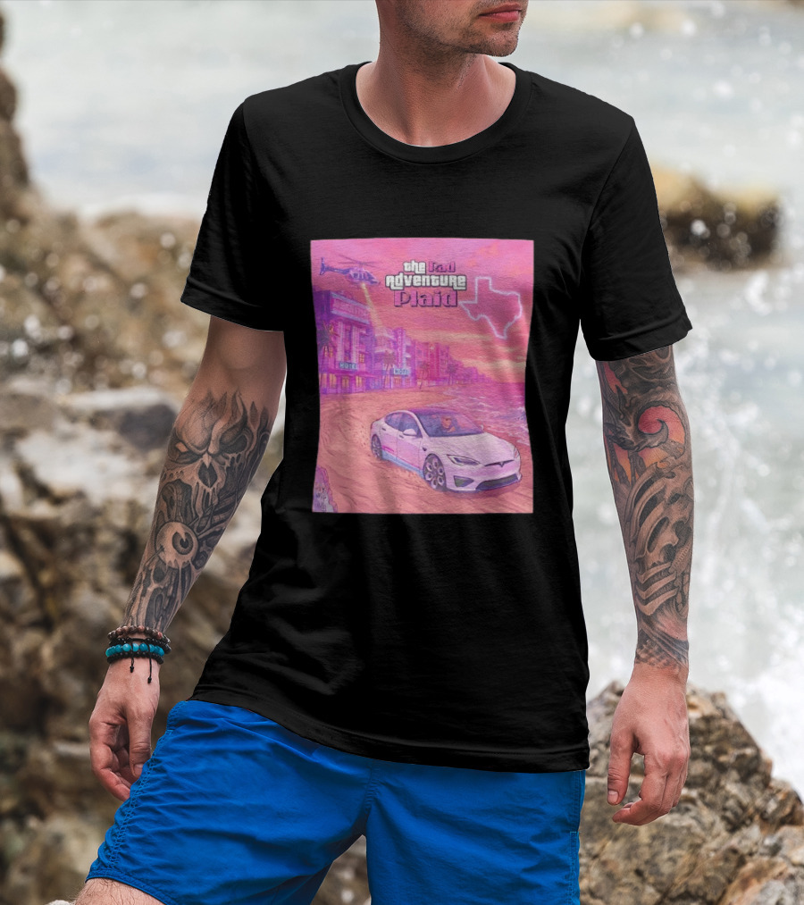 Rad Adventure Plaid Tesla Beach Gag City Joshwest247 Texas Neon Helicopter T-Shirt