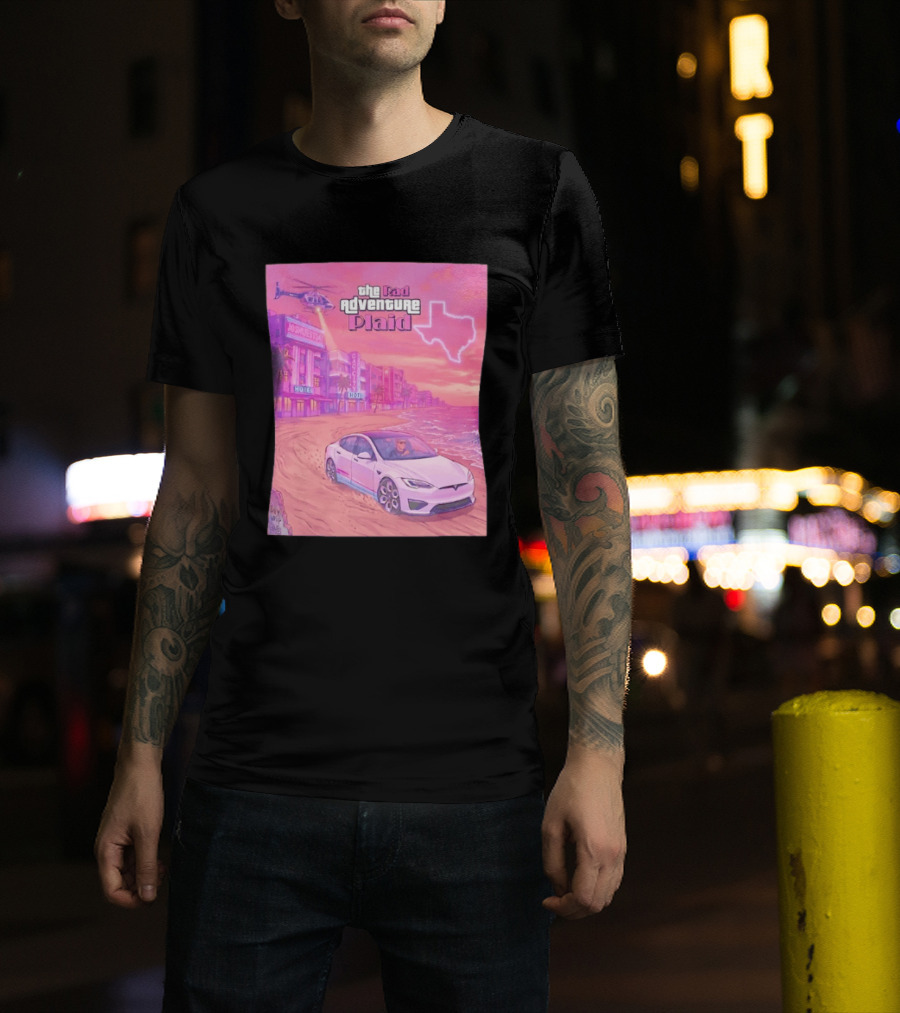 Rad Adventure Plaid Tesla Beach Gag City Joshwest247 Texas Neon Helicopter T-Shirt