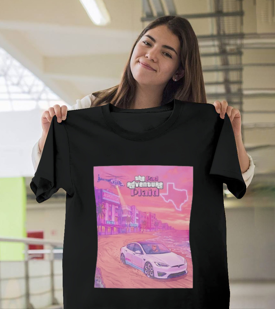 Rad Adventure Plaid Tesla Beach Gag City Joshwest247 Texas Neon Helicopter T-Shirt