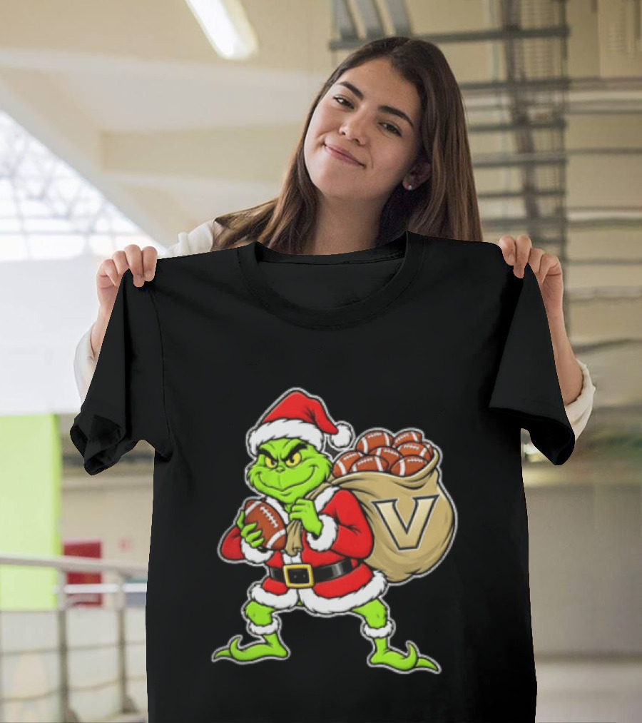 Santa Grinch Vanderbilt Commodores Carrying Chiefs Footballs For Christmas T-Shirt