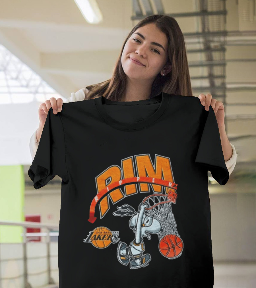 Snoopy Rim Ripper Los Angeles Lakers Basketball Orange Red T-Shirt