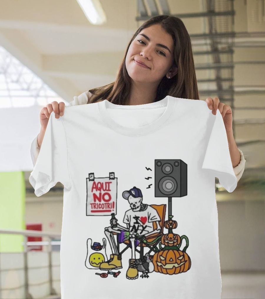 I Love New York Aqui No Tricotri Skeleton Halloween Pumpkin Speaker Chair T-Shirt