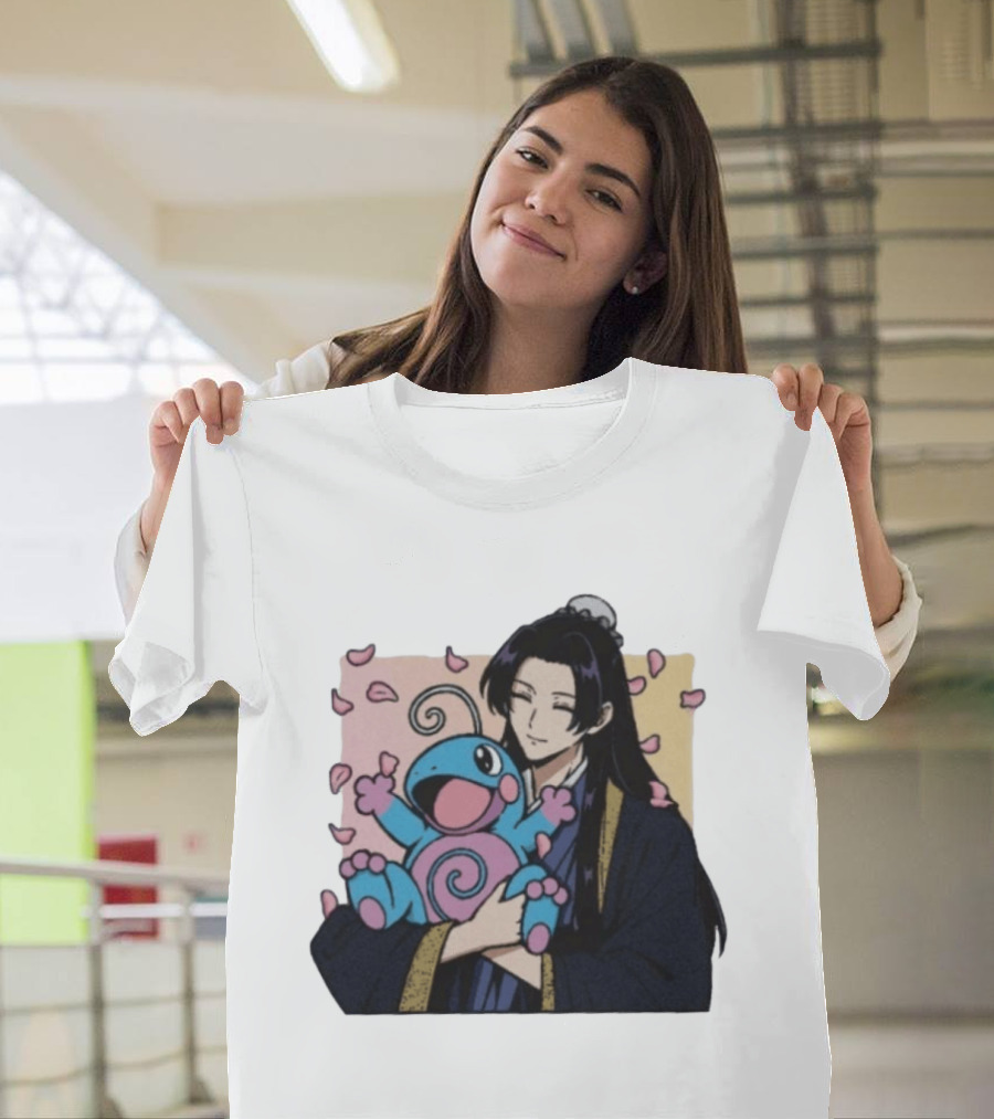 Jinshi From The Apothecary Diaries Holding Politoed Surrounded By Falling Petals T-Shirt