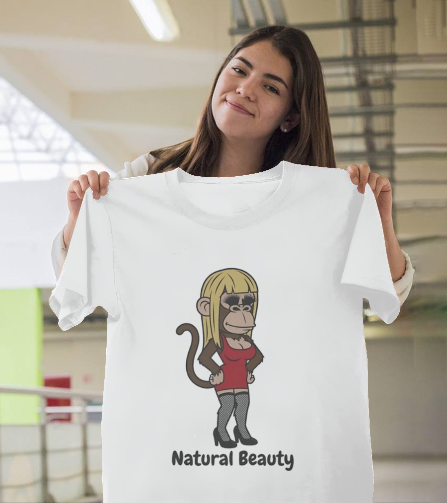 Natural Beauty Blonde Monkey Red Dress Cartoon Fashion T-Shirt