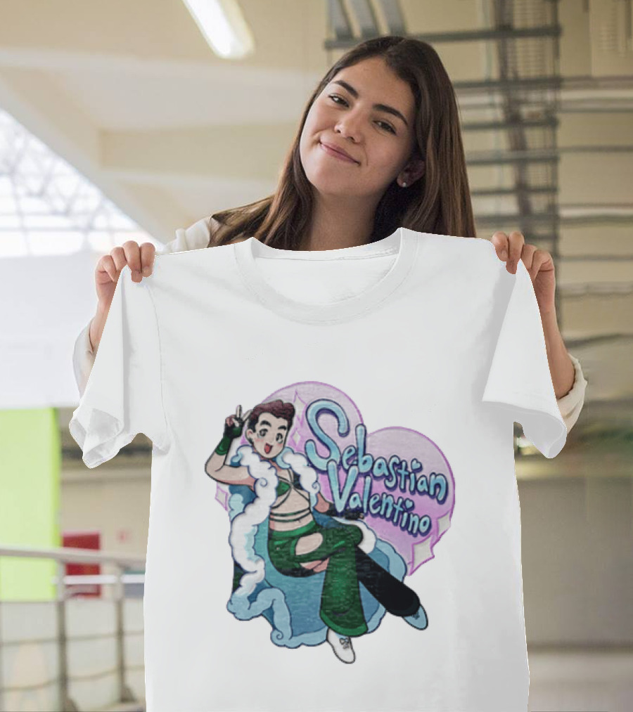 Sebastian Valentino Cartoon Character Peace Pose Sparkling Heart T-Shirt