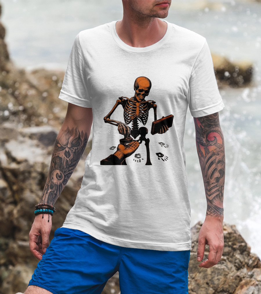 Skeleton Stamping Handprint Spooky Scary Halloween T-Shirt