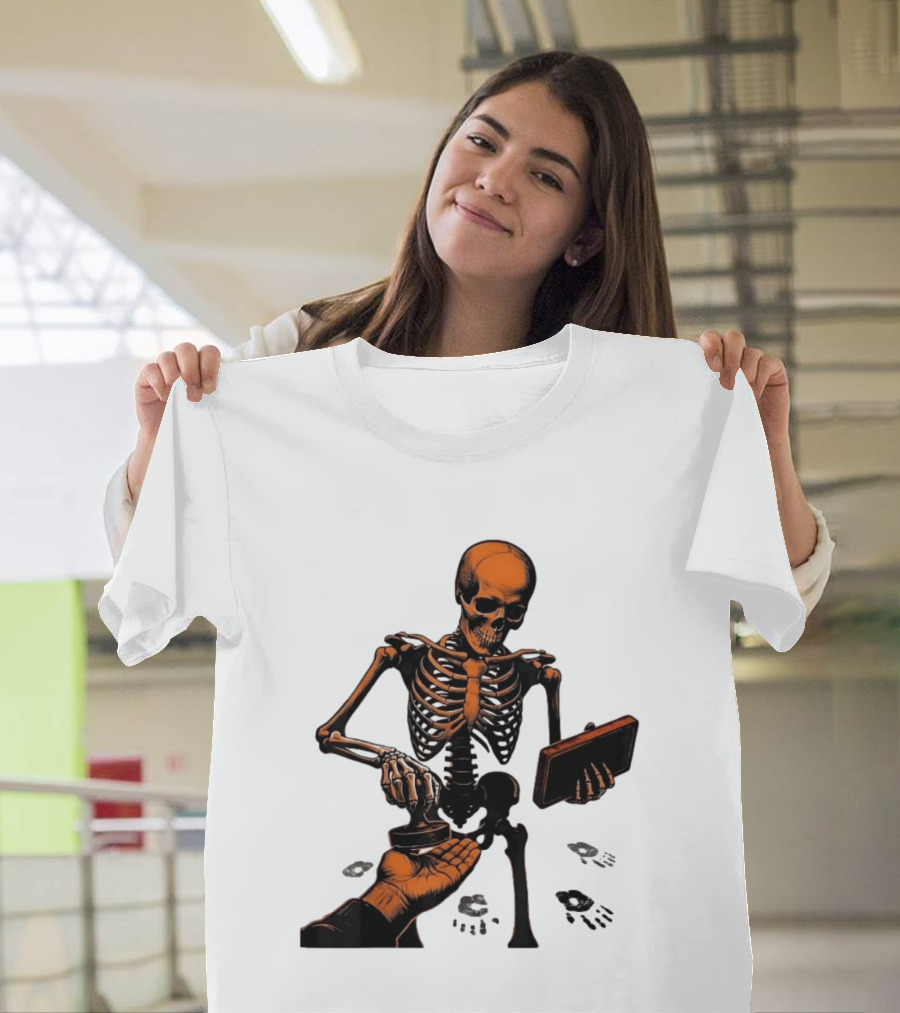 Skeleton Stamping Handprint Spooky Scary Halloween T-Shirt