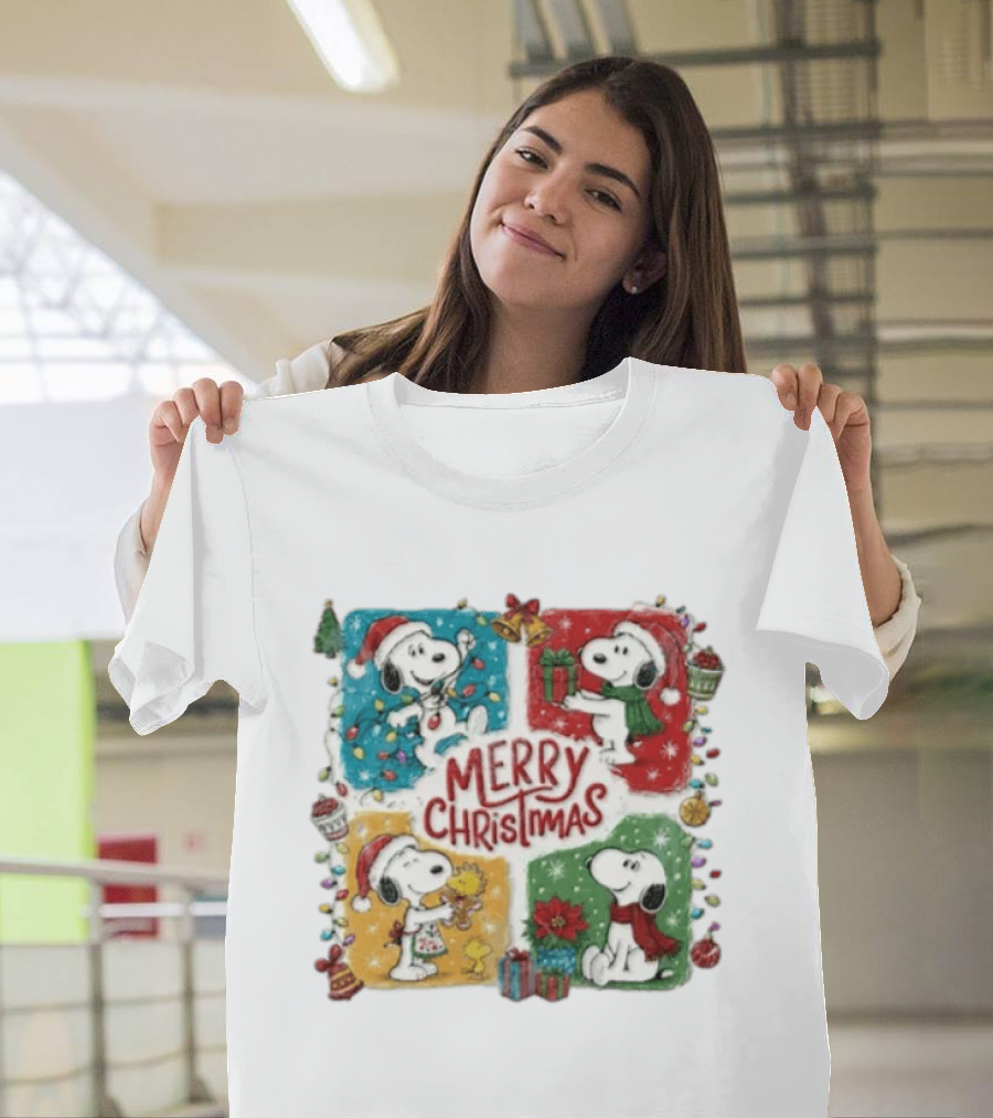 Snoopy Merry Christmas Festive Celebration With Presents And Santa Hat T-Shirt