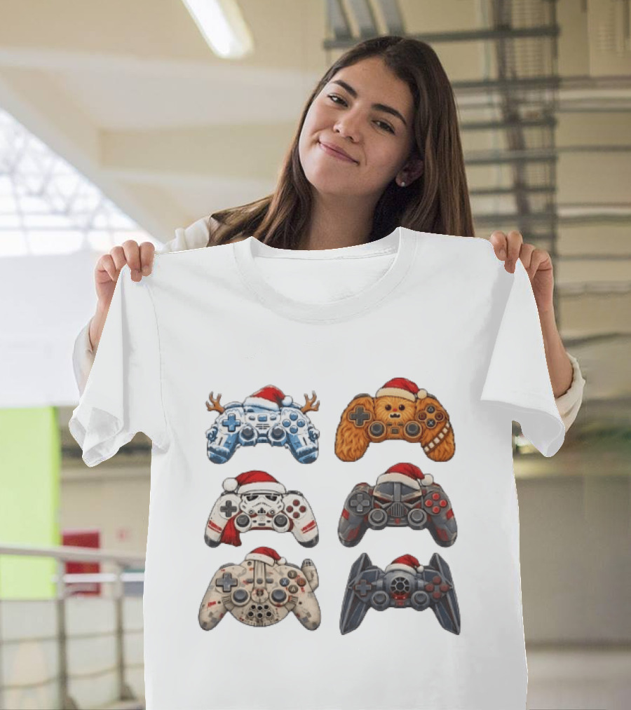 Star Wars Christmas Santa Hats Chewbacca Stormtrooper Darth Vader Gaming Controller Collection T-Shirt