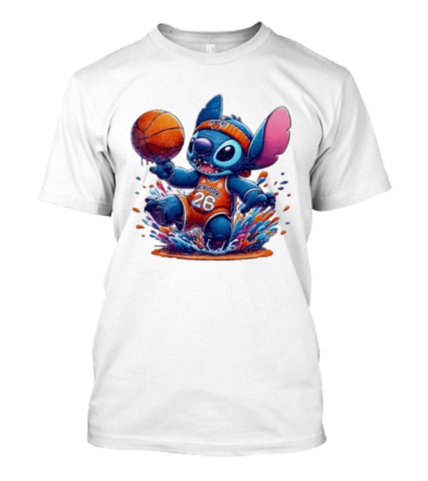 Stitch New York Knicks Basketball Jersey 26 Playful Action T-Shirt