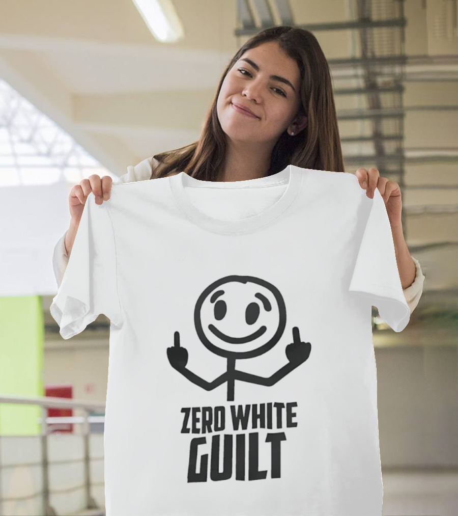 Zero White Guilt Stick Figure Middle Finger T-Shirt
