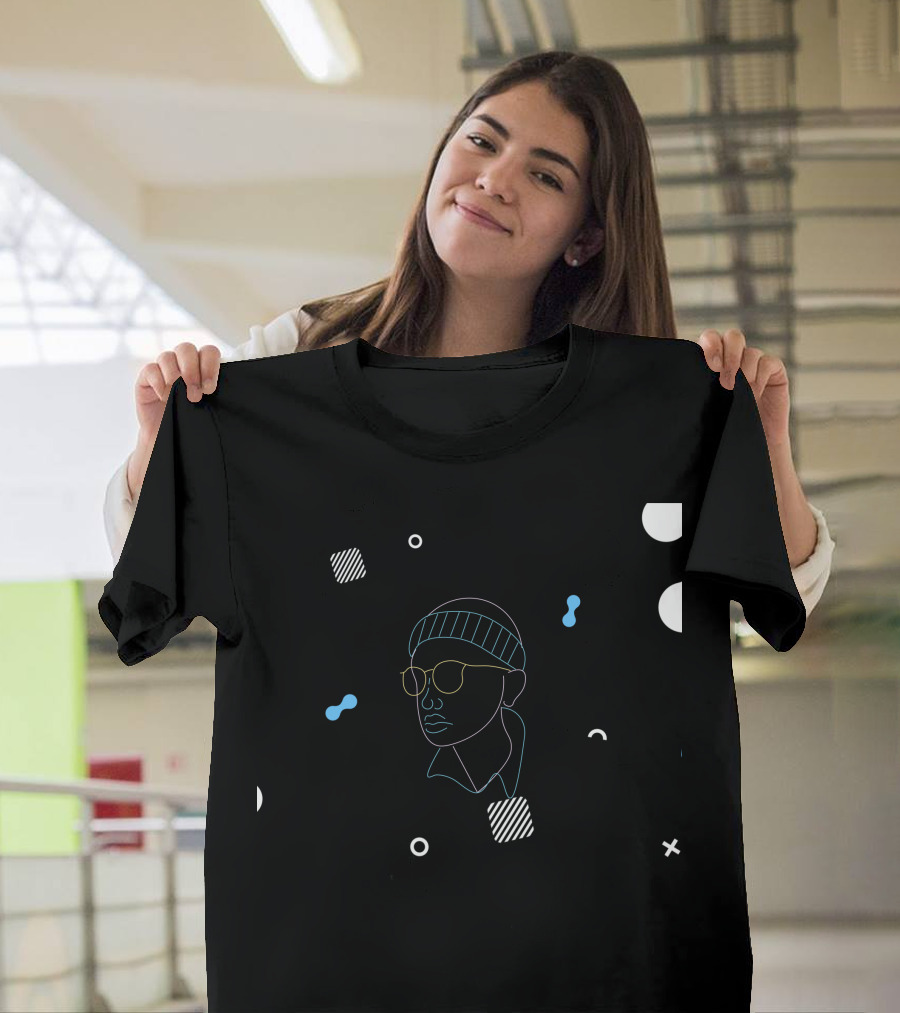 Mactus Line Art Style with Geometric Shapes and Minimalist T-Shirt