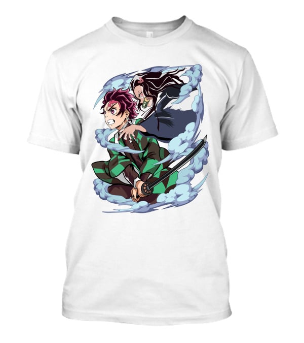 Demon Slayer Kimetsu No Yaiba Tanjiro Nezuko Anime Characters Sword Action Scene T-Shirt