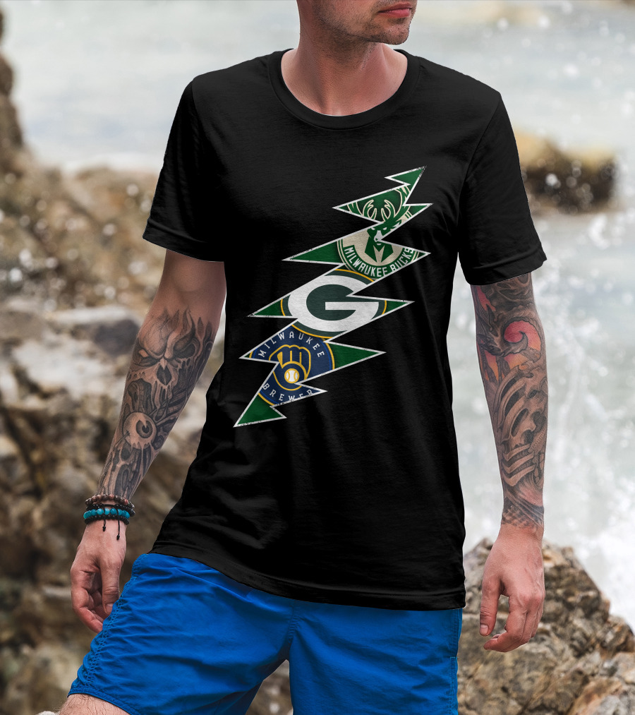 Green Bay Packers Milwaukee Brewers Milwaukee Bucks Grateful Dead Lightning Bolt T-Shirt