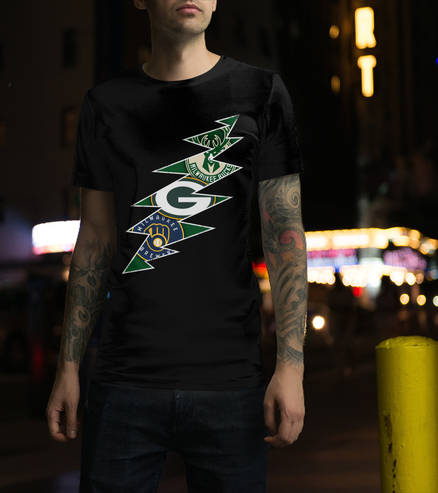 Green Bay Packers Milwaukee Brewers Milwaukee Bucks Grateful Dead Lightning Bolt T-Shirt