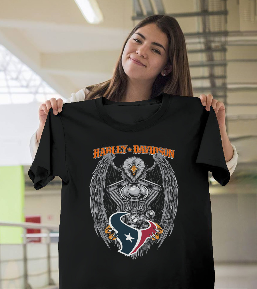 Harley Davidson Eagle Engine Clutching Houston Texans T-Shirt