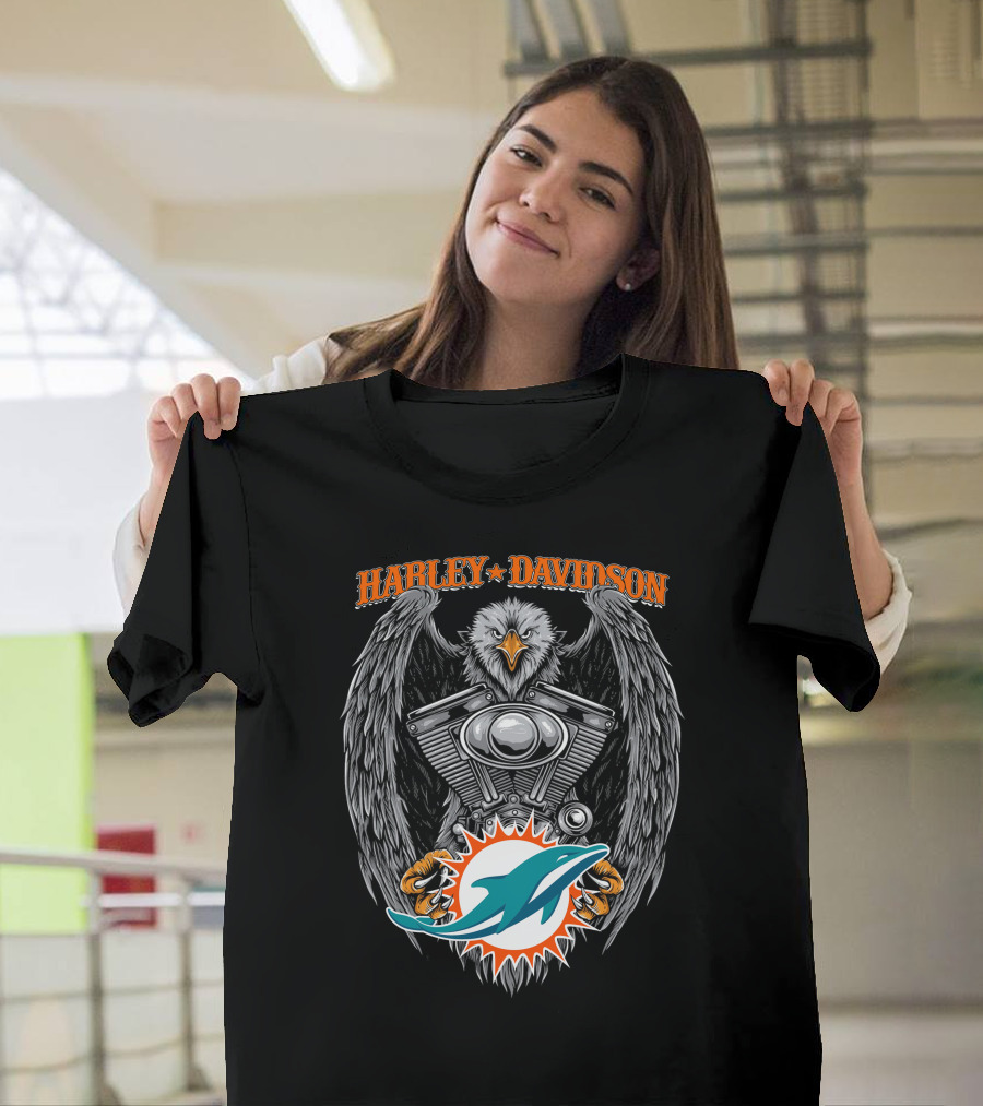 Harley Davidson Bald Eagle Engine Miami Dolphins T-Shirt