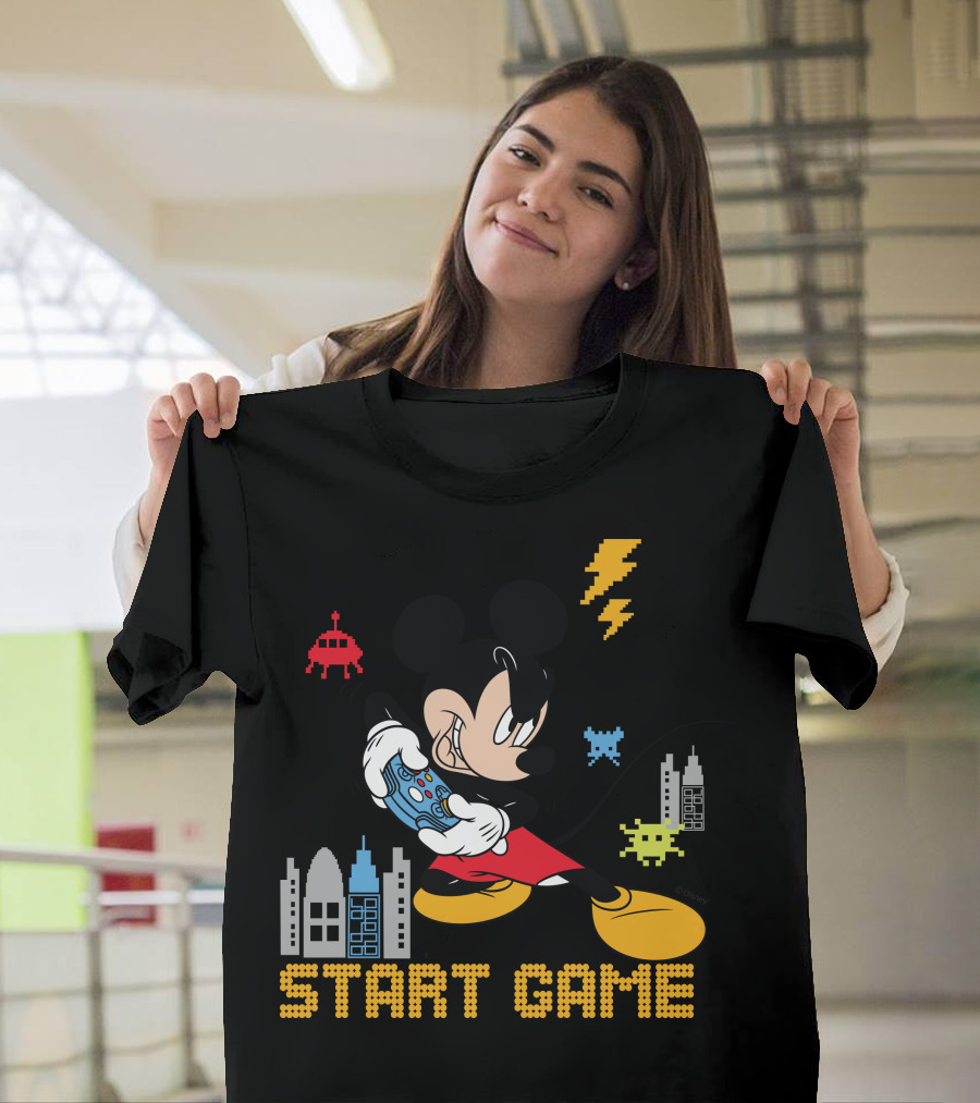 Mickey Holding Controller Retro Gaming City Start Game T-Shirt