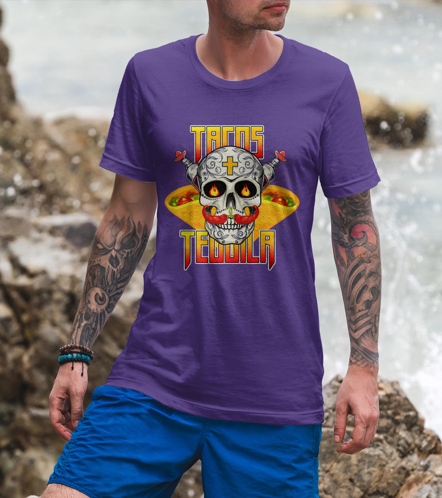 Tacos Tequila Skull Mexican Cuisine Party T-Shirt