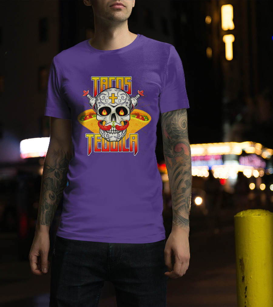 Tacos Tequila Skull Mexican Cuisine Party T-Shirt