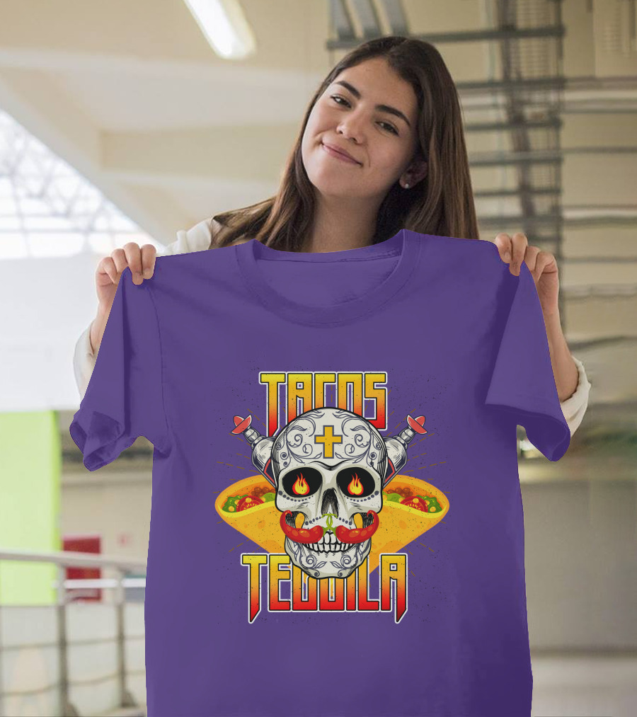 Tacos Tequila Skull Mexican Cuisine Party T-Shirt