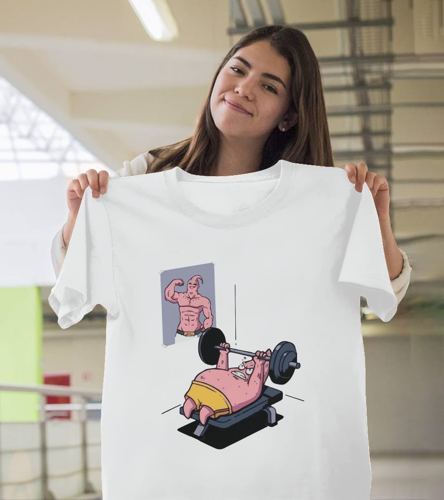 Majin Buu Patrick Lifting Weights With Motivational T-Shirt
