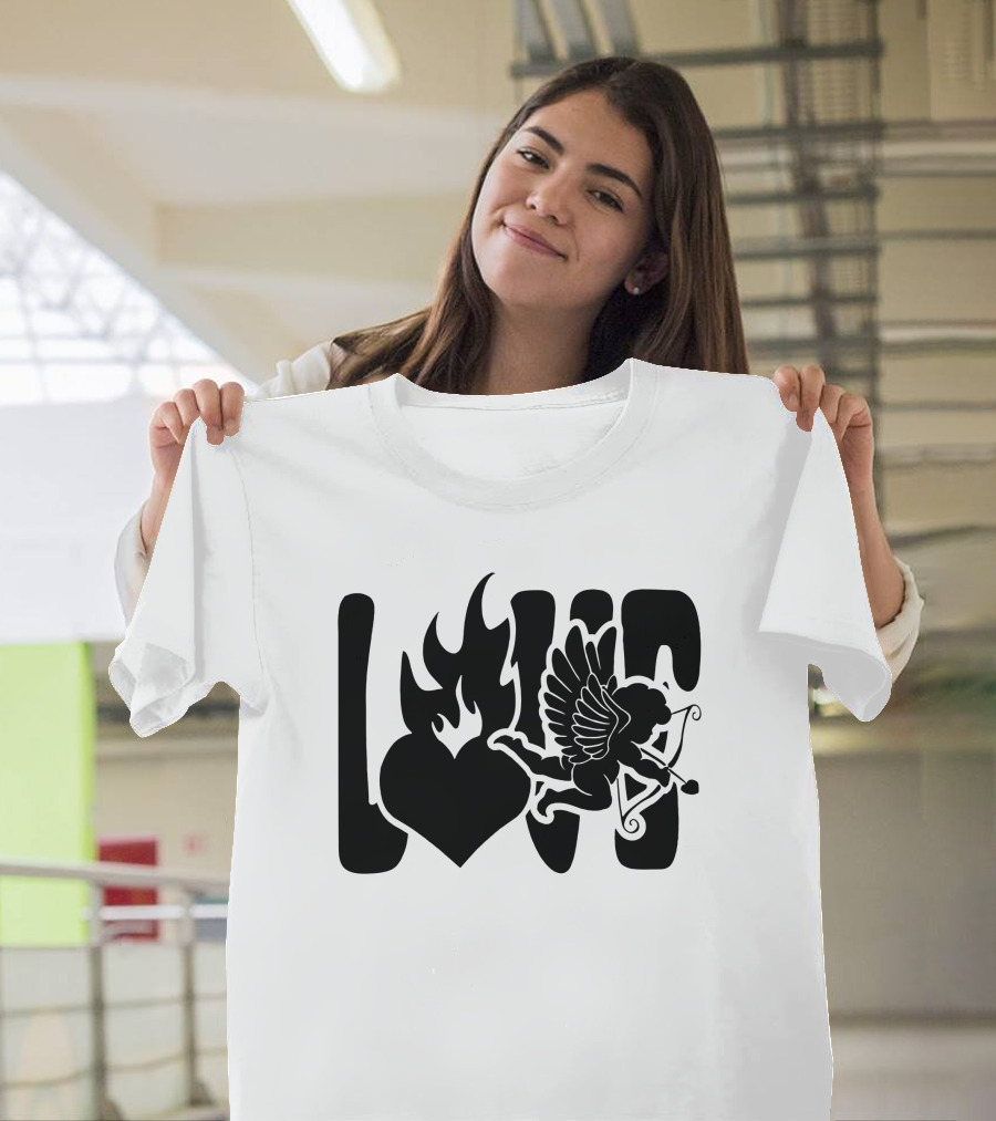 Benny Soliven Love Black Cupid Heart Flame T-Shirt
