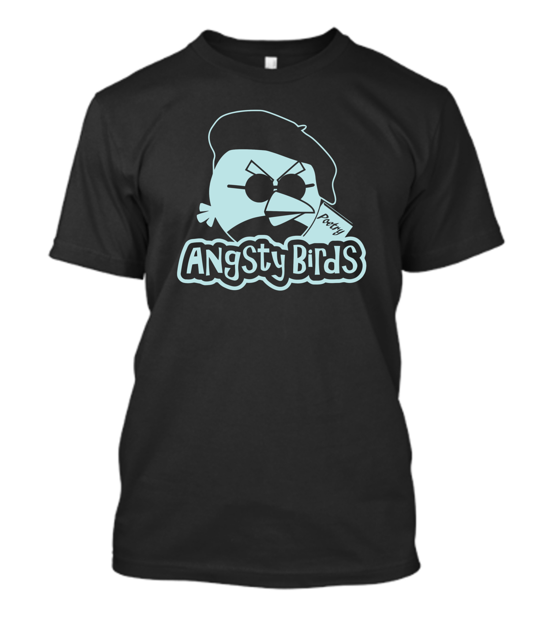 Angsty Birds Poetry Beret Sunglasses T-Shirt