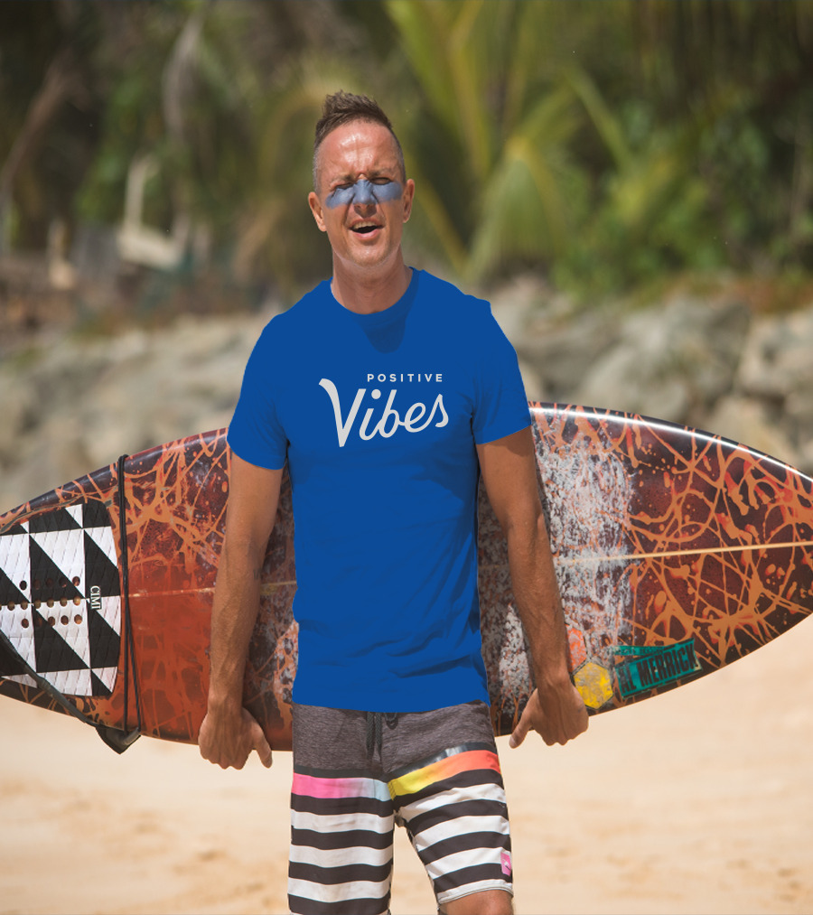 Olympiasports Positive Vibes Michael Schwab Blue Typography T-Shirt