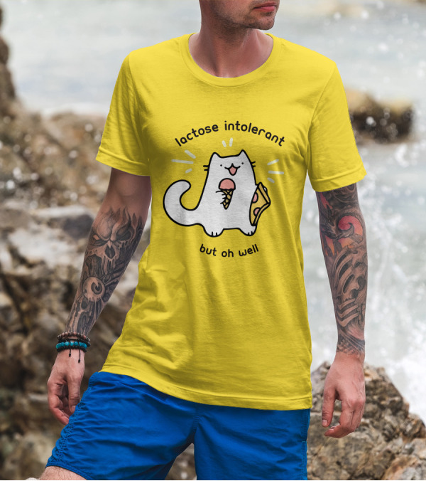 Lactose Intolerant Cat But Oh Well Eating Ice Cream Pizza Crowlines Merch T-Shirt