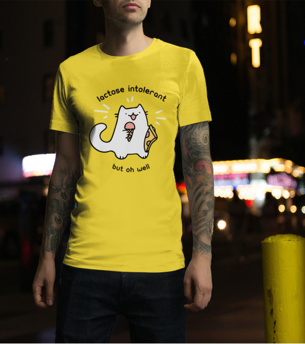 Lactose Intolerant Cat But Oh Well Eating Ice Cream Pizza Crowlines Merch T-Shirt