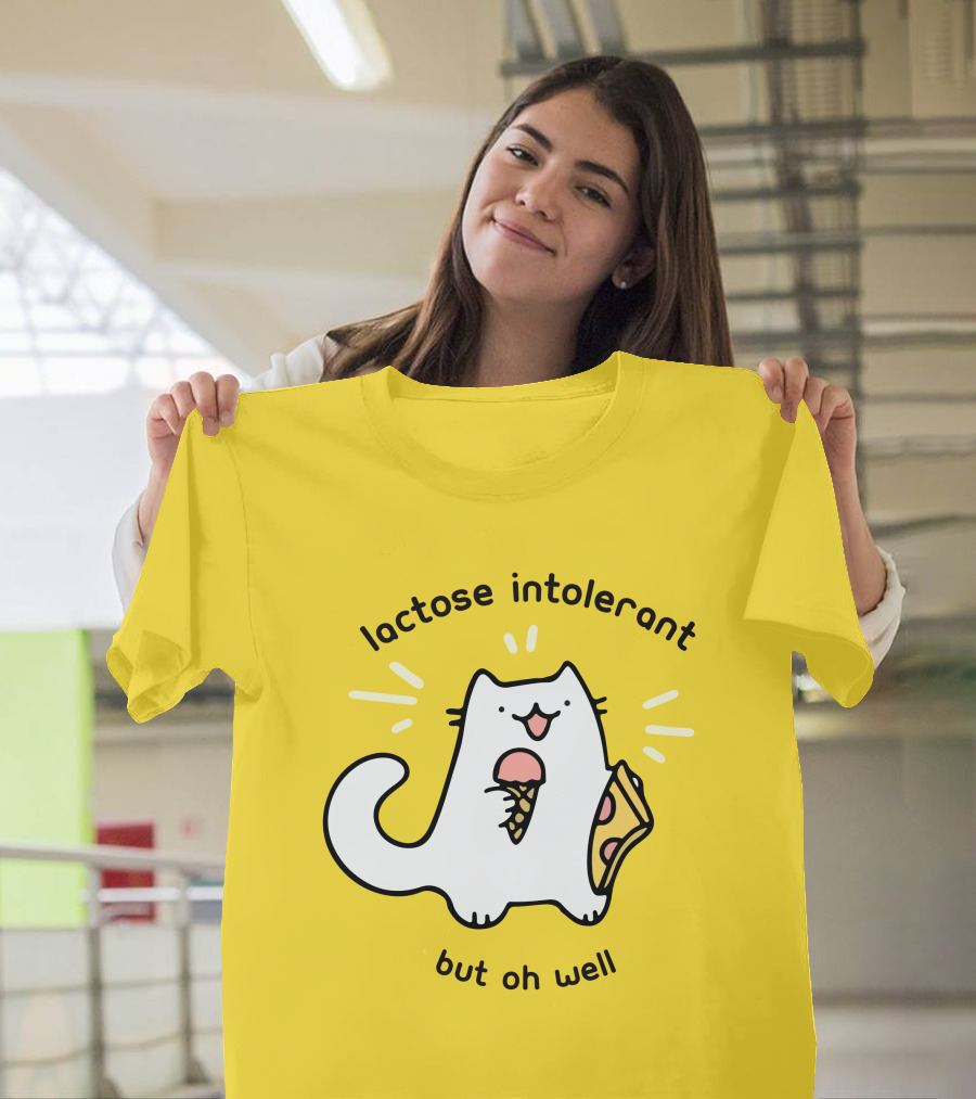 Lactose Intolerant Cat But Oh Well Eating Ice Cream Pizza Crowlines Merch T-Shirt
